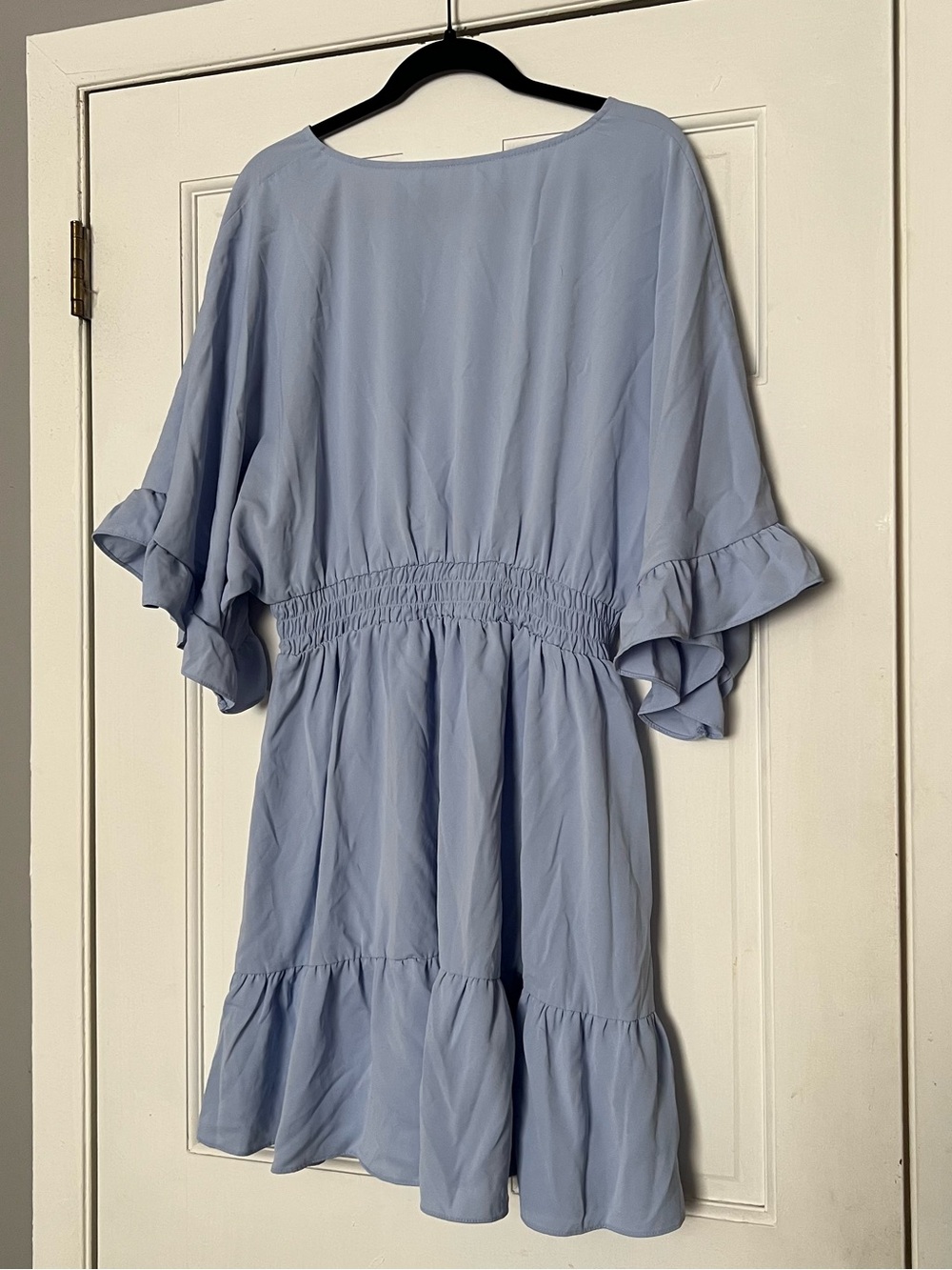 Light Blue V-Neck Ruffle Sleeve Dress - Picture 2 of 2
